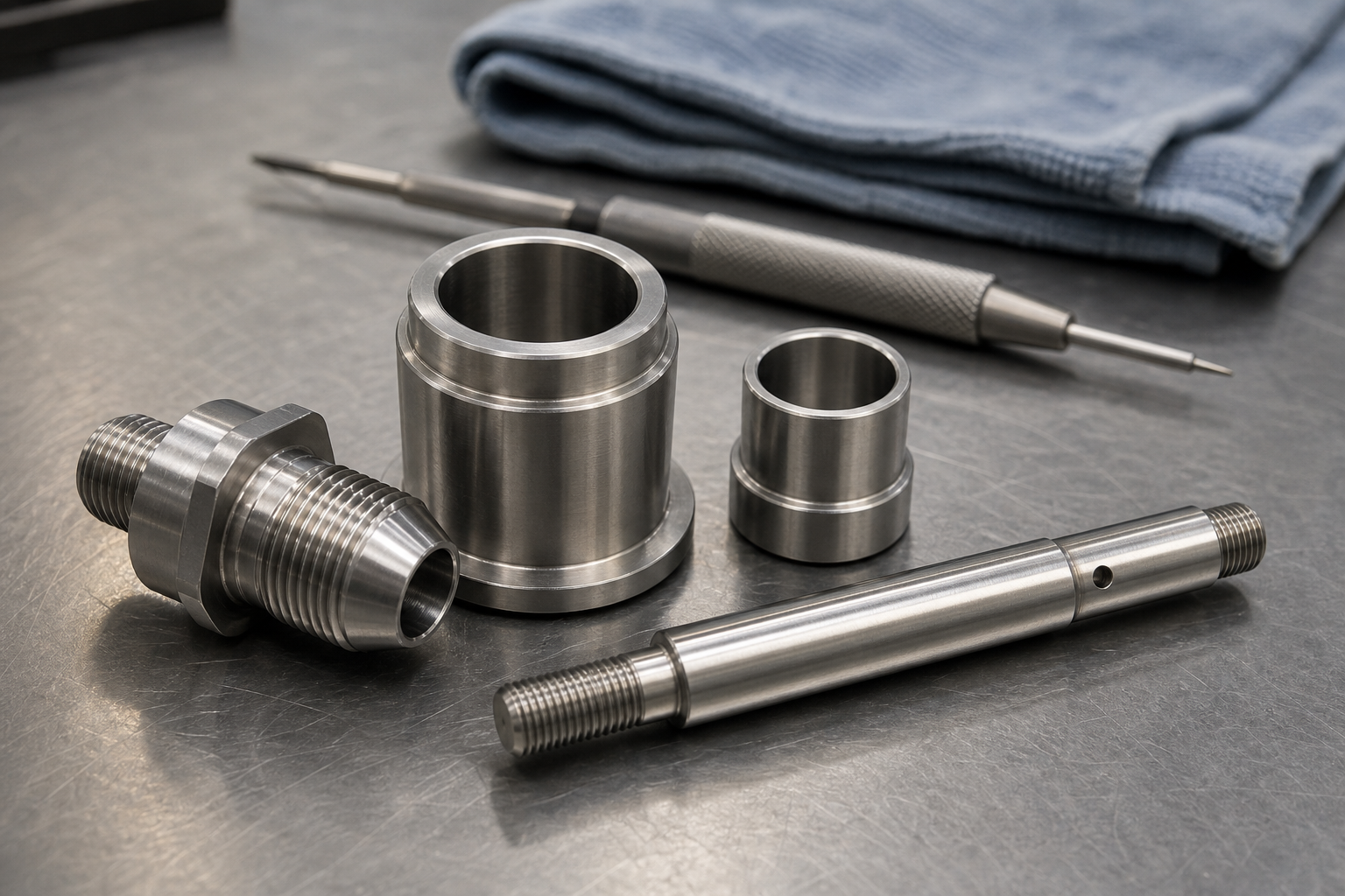 Representative CNC machined parts with chamfered and deburred edges
