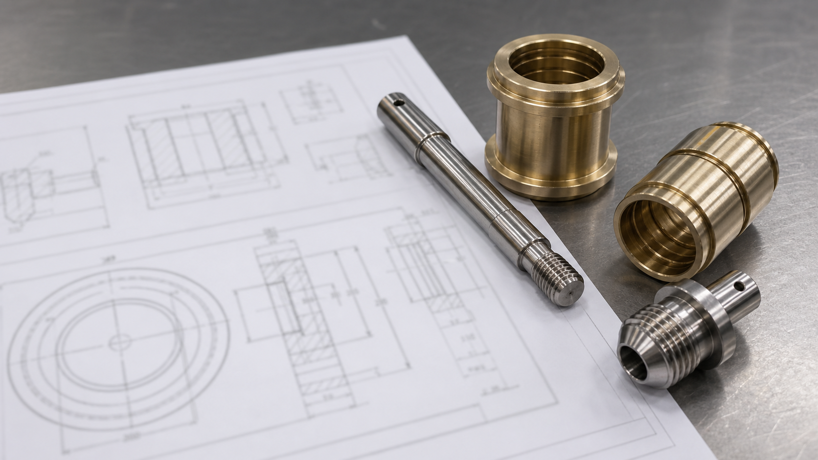 Representative CNC machined parts and drawing review for material substitution discussion