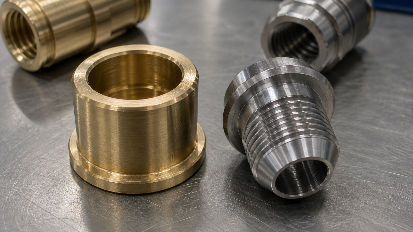 Representative internal threaded bushing and CNC machined fitting for RFQ review
