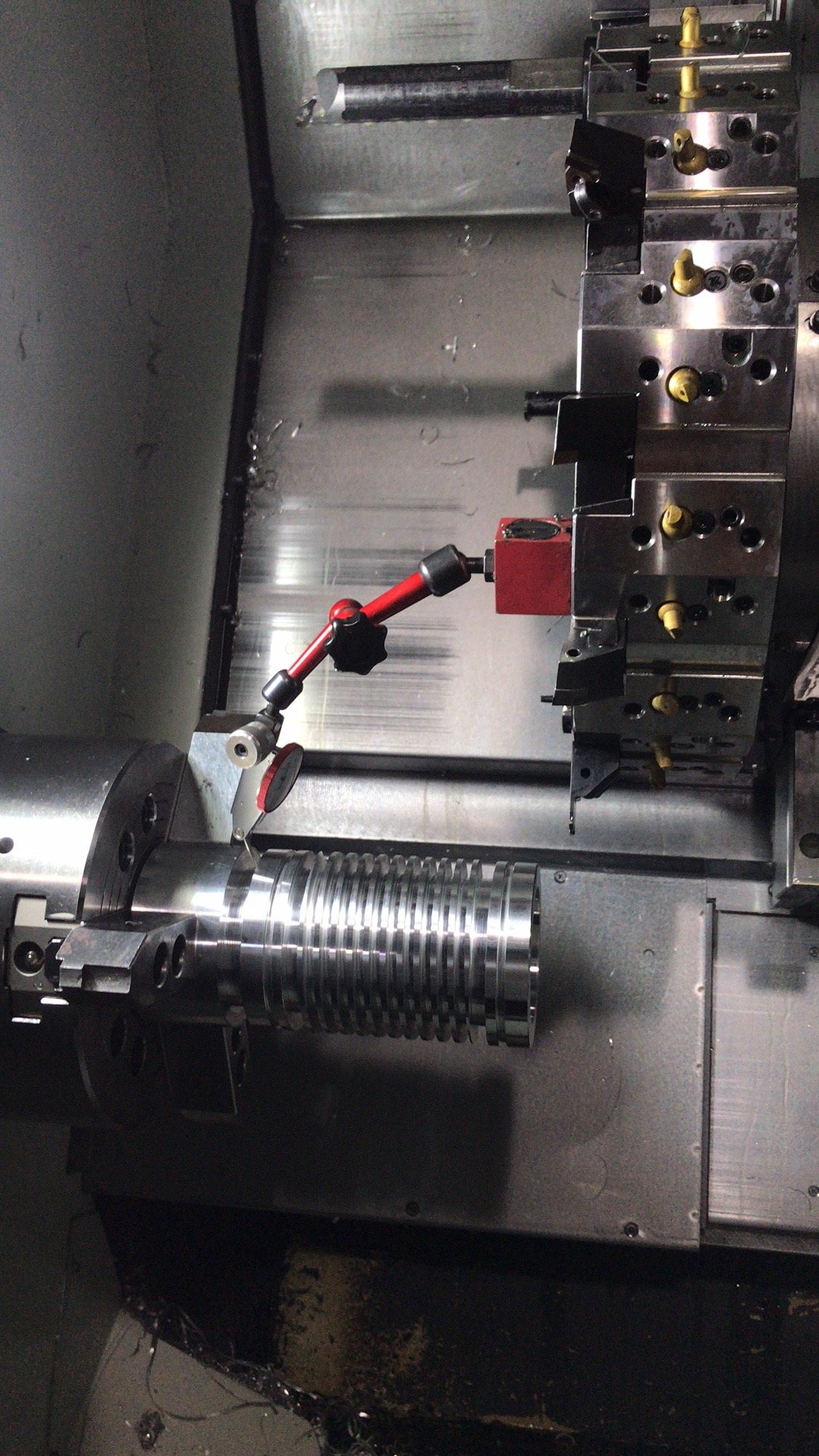 CNC lathe machining in process