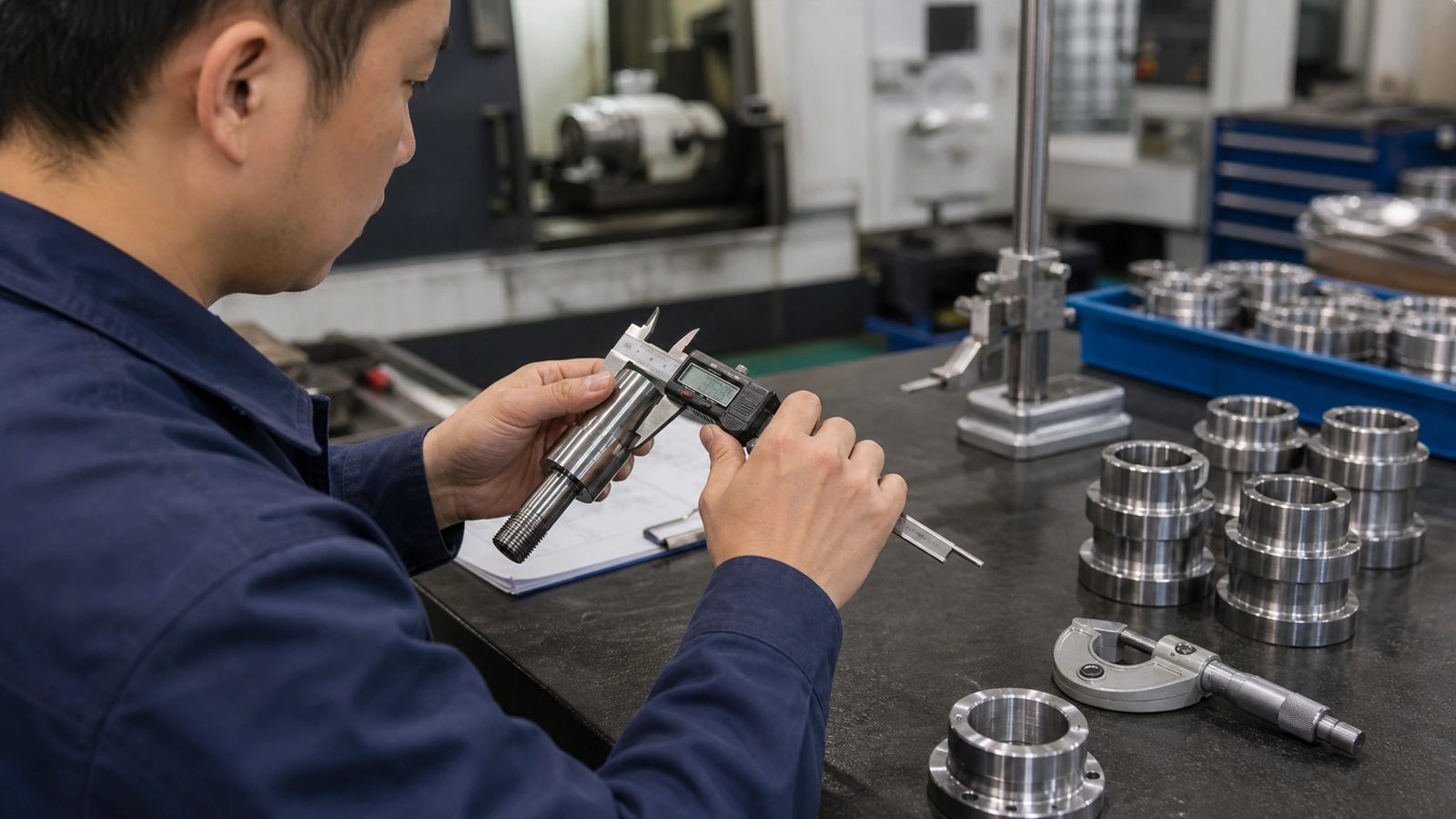 CNC turned parts inspection with caliper