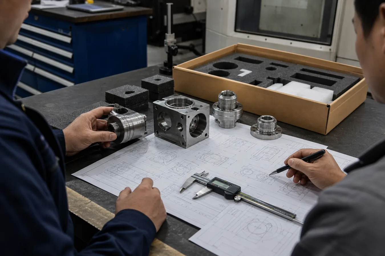 OEM Machining Supplier in China OEM CNC machining drawing review with machined components and packing